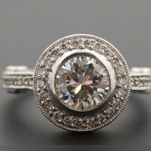 14K White Gold Semi-Mount Diamond Ring with Cubic Zirconia Center